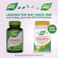 Nature's Way Vitamin C con bioflavonoides, cápsulas en primer plano.