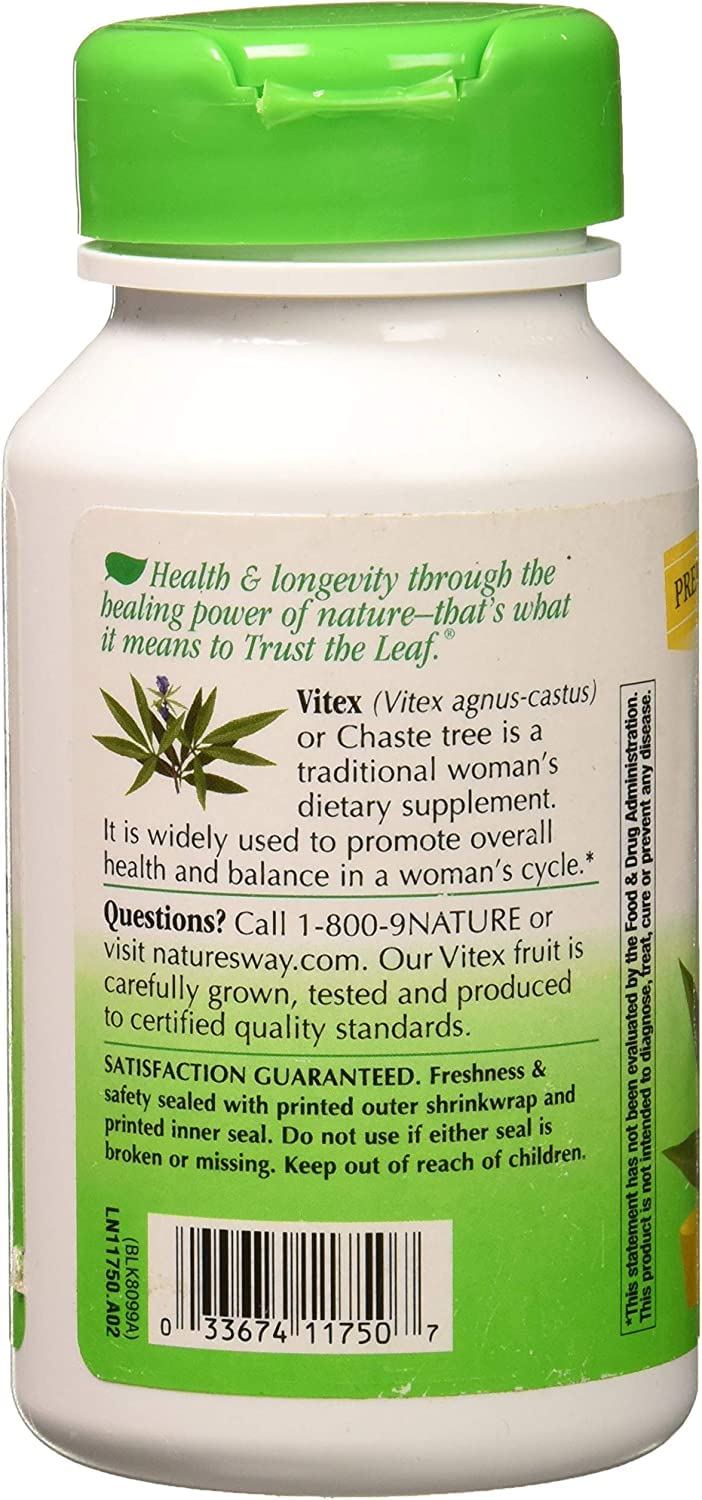 Nature's Way Vitex Fruit 400 mg label highlights quality standards