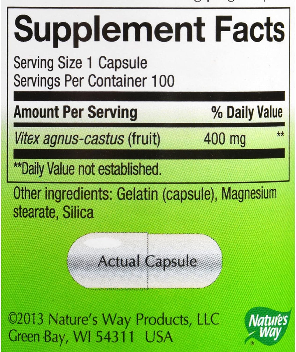 Nature's Way Vitex Fruit 400 mg packaging on display