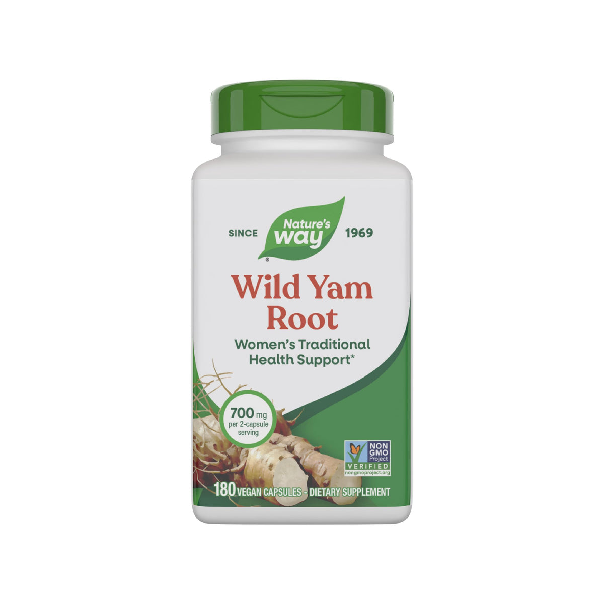 Nature's Way Wild Yam Root bottle with label closeup for traditional health support