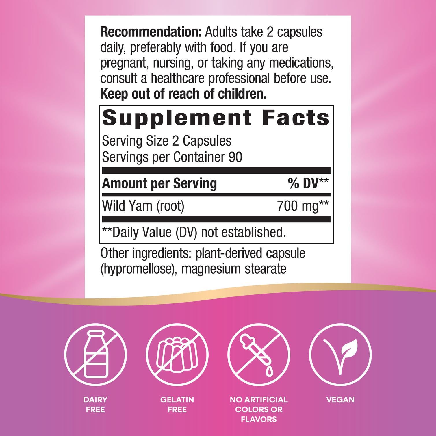 Nature's Way Wild Yam Root label closeup highlighting 700 mg per serving