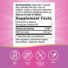 Nature's Way Wild Yam Root label closeup highlighting 700 mg per serving