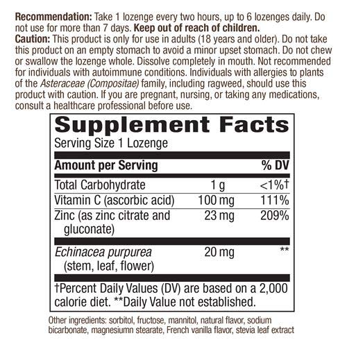 Nature's Way Zinc Natural Berry lozenges label close-up, highlighting natural berry flavor.