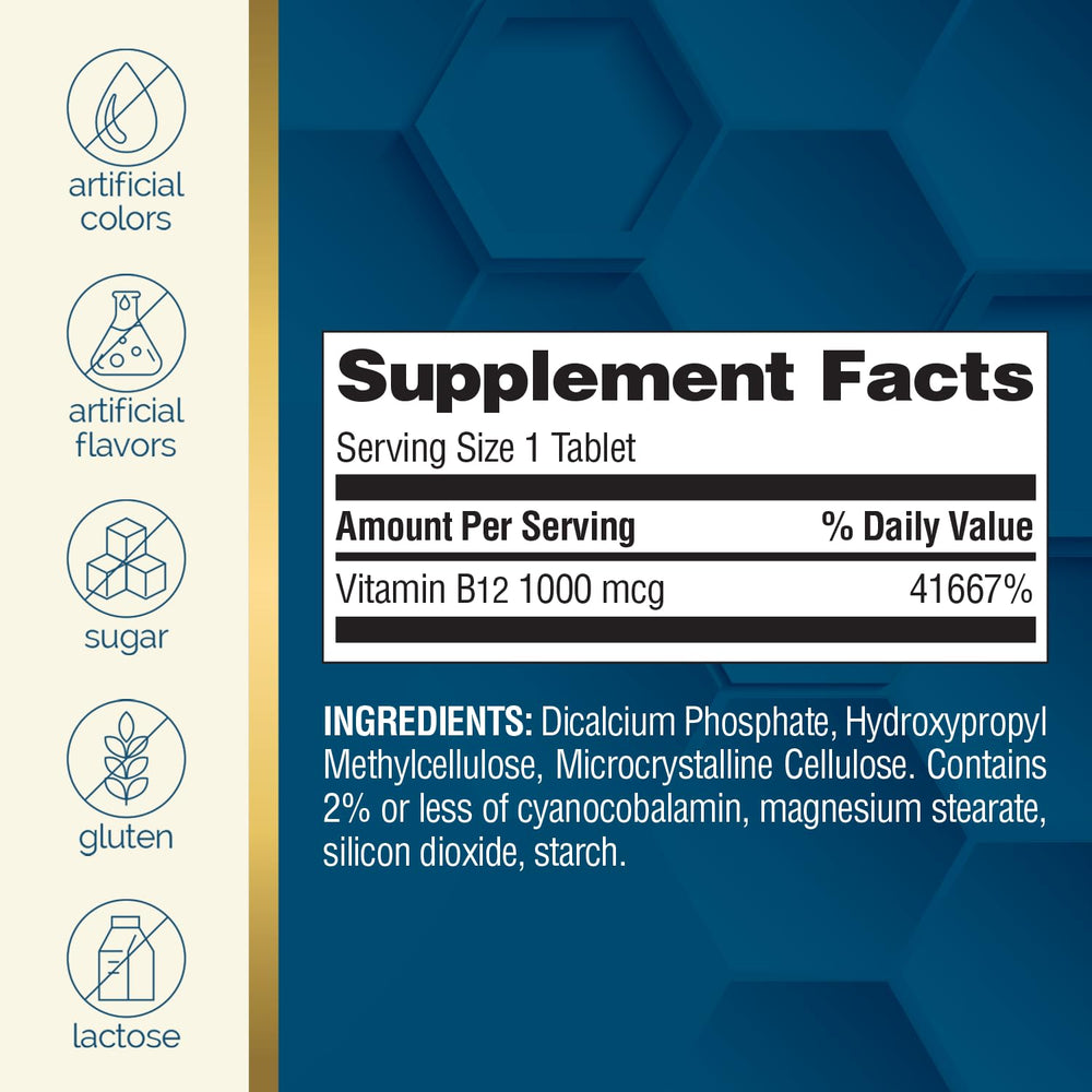 Nature's Wonder B12 tablets in hand showing compact daily dose