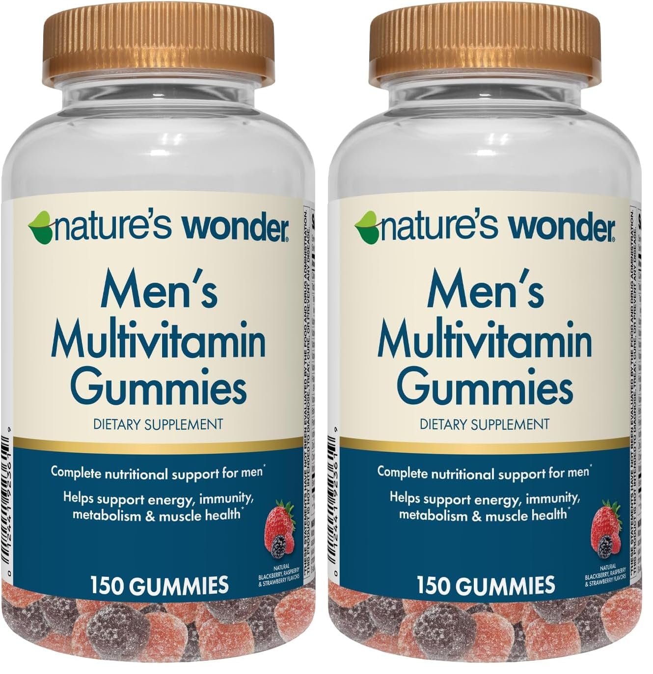 Nature's Wonder Men's Multivitamin Gummies bottle front showing berry flavor for daily support