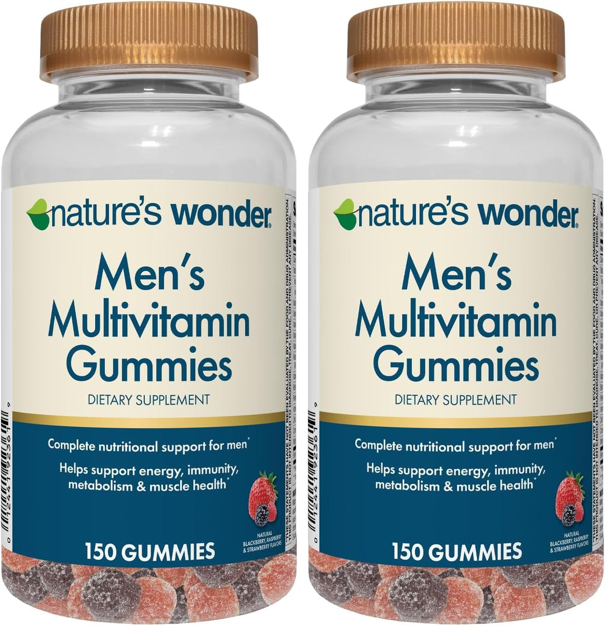 Nature's Wonder Men's Multivitamin Gummies bottle front showing berry flavor for daily support