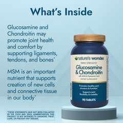 Nature's Wonder MSM tablets close-up showing supplement texture and size.