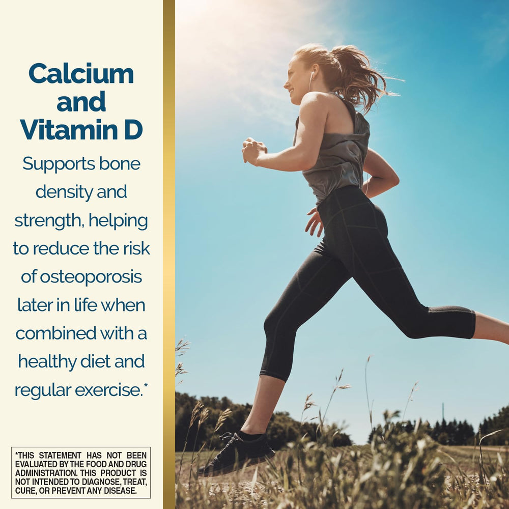 Nature's Wonder nutrition label infographic, highlights calcium and D3 synergy