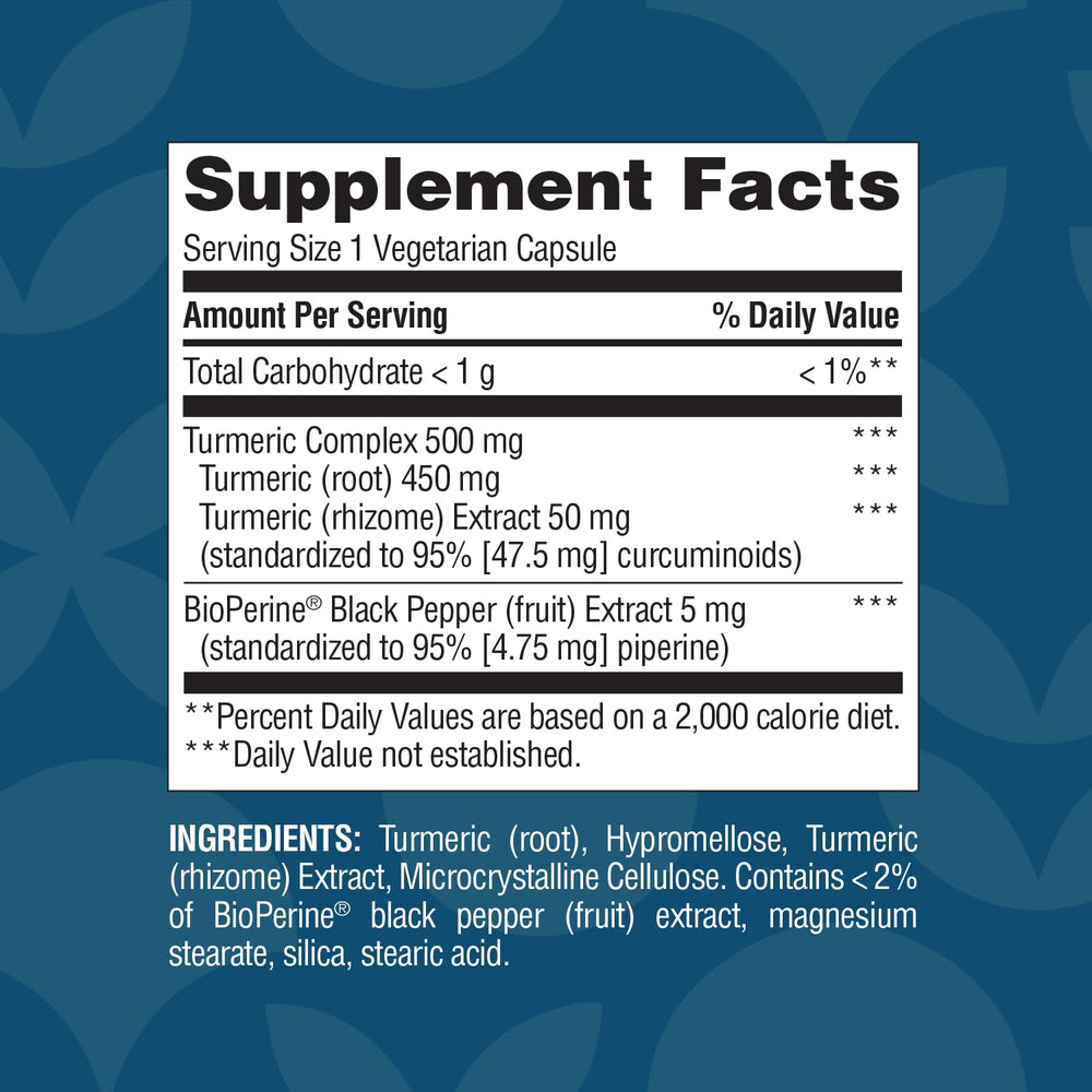 Nature's Wonder Turmeric bottle label with ingredients and serving details