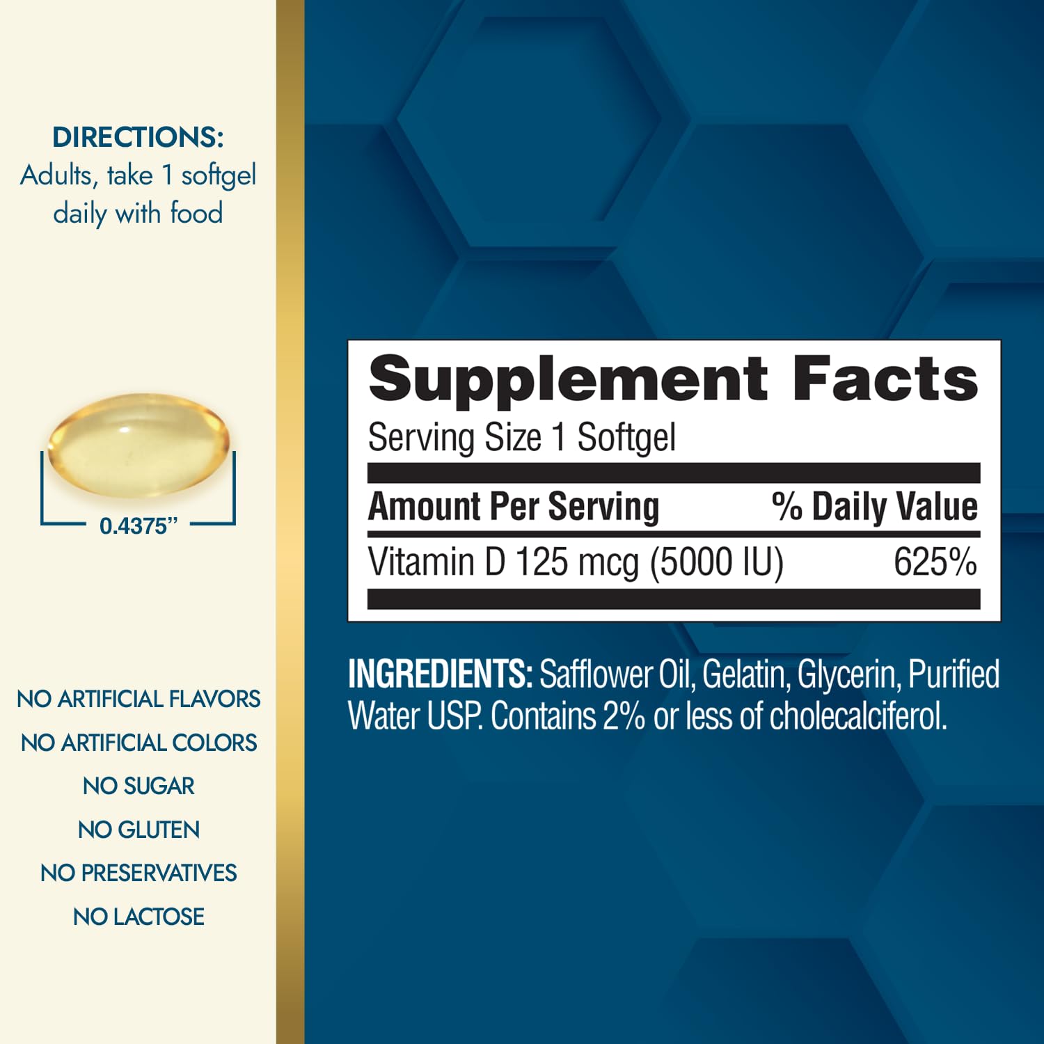Nature's Wonder Vitamin D3 gluten-free allergen-free icons on label.
