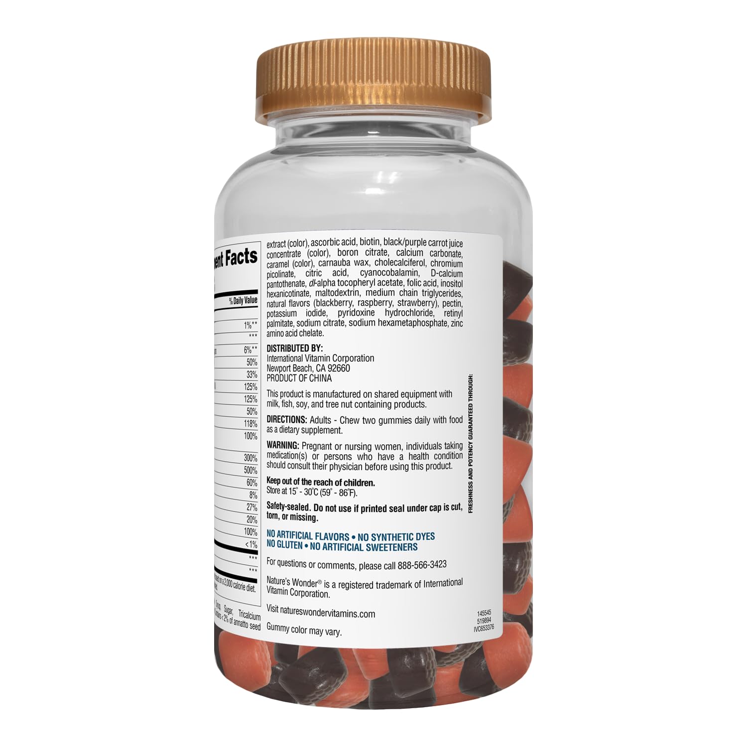 Ingredients panel featuring vitamins and minerals in the gummies