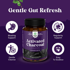 Natures Craft charcoal capsules out of pack ready for digestive wellness routine.