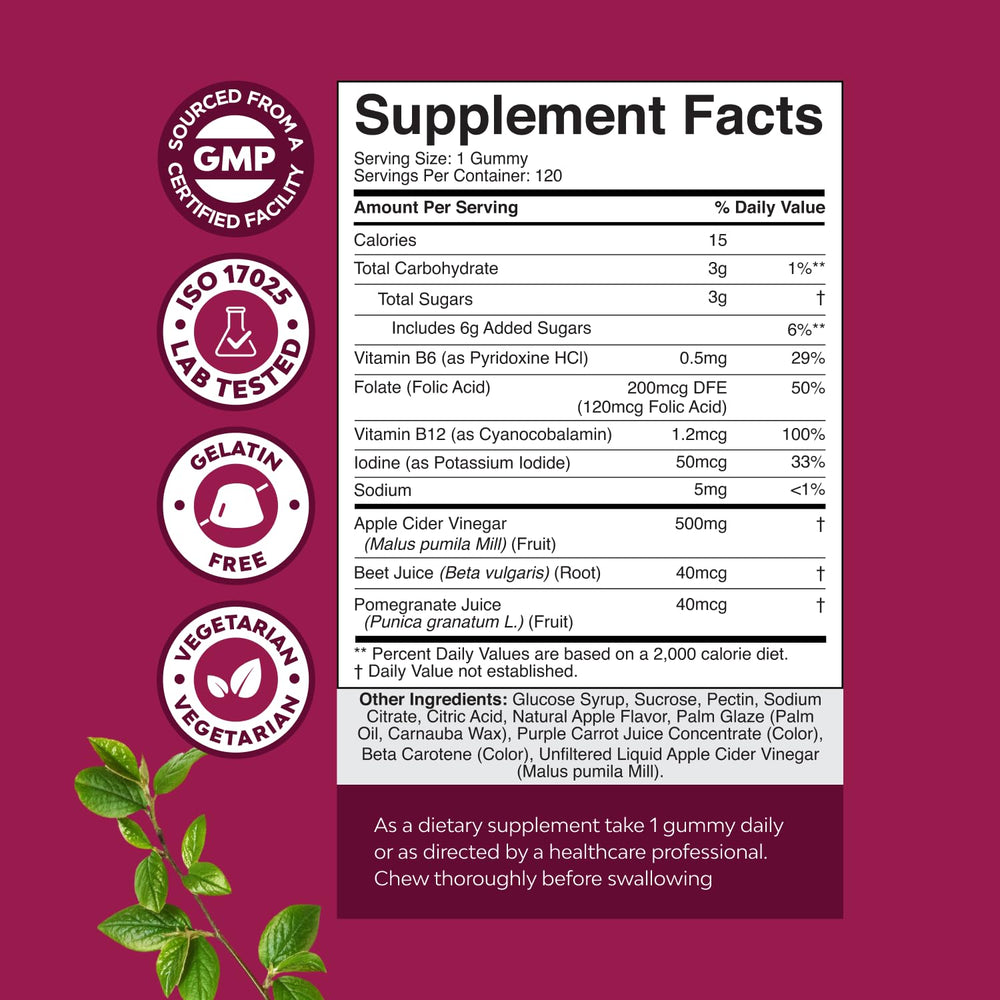 Natures Craft ACV gummies bottle side showing label for immune-friendly nutrients