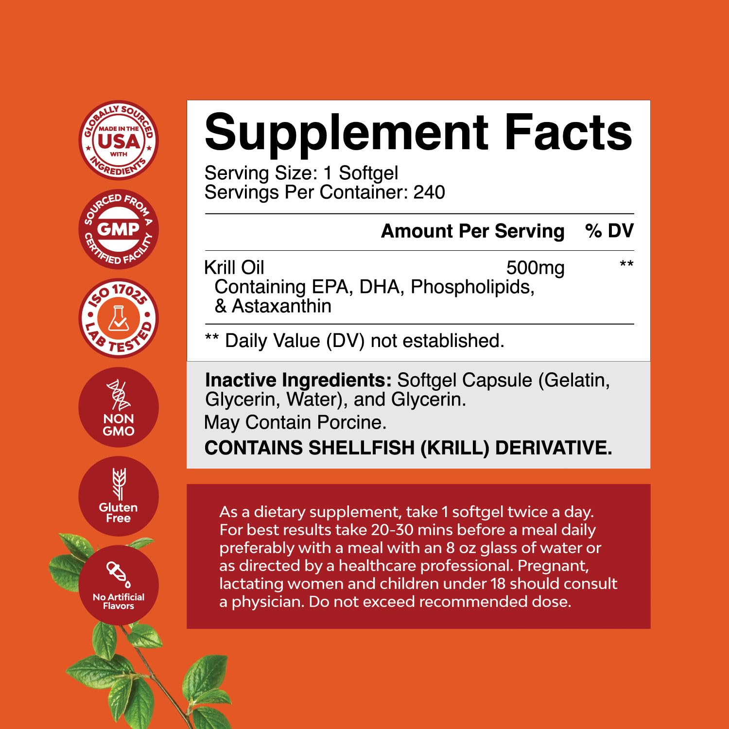 Natures Craft Antarctic Krill Oil label shows purity and ingredients.