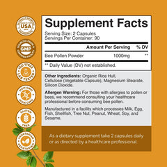 Natures Craft Bee Pollen Capsules closeup shows easy to swallow capsules.