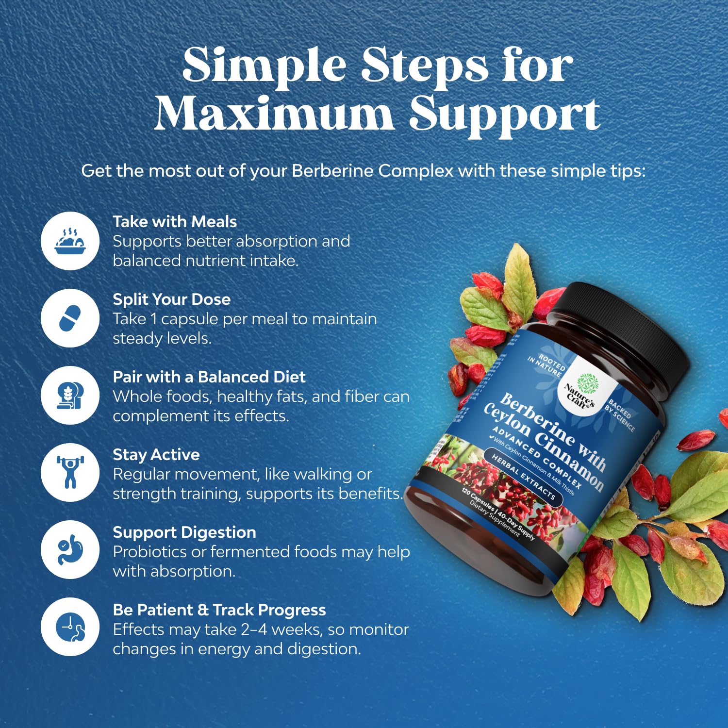 Natures Craft Ceylon cinnamon berberine blend label highlighting AMPK-inspired support