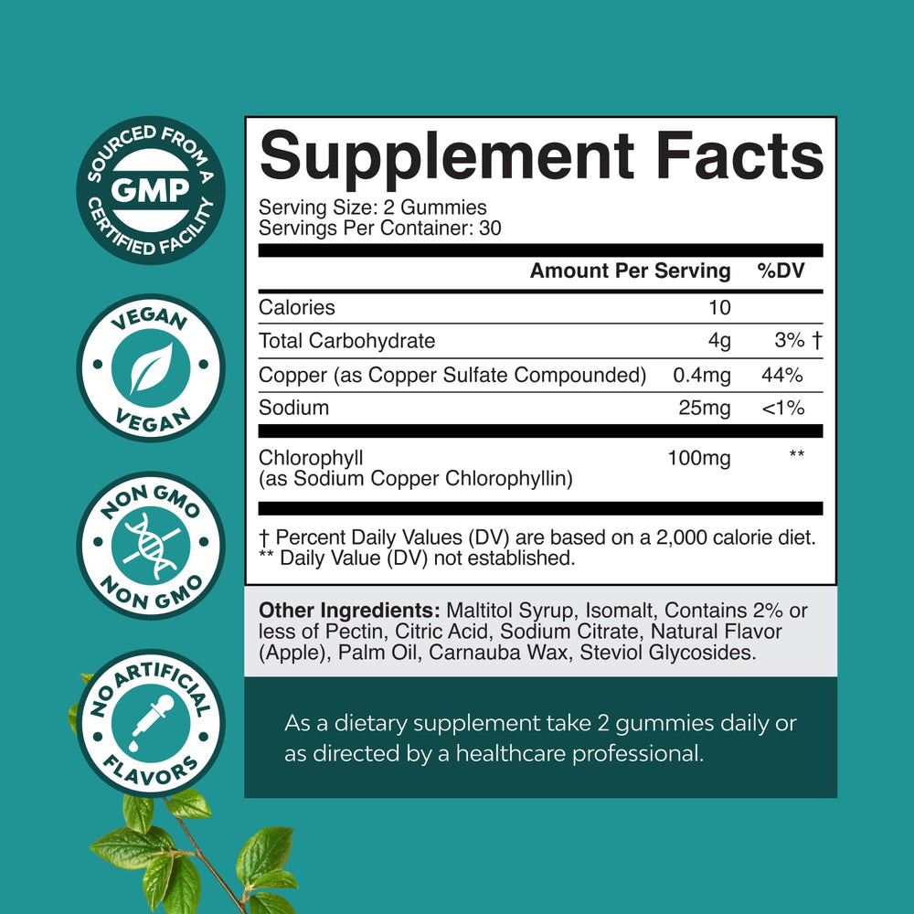 Natures Craft Chlorophyll Gummies close-up highlights vibrant color and chewable ease.