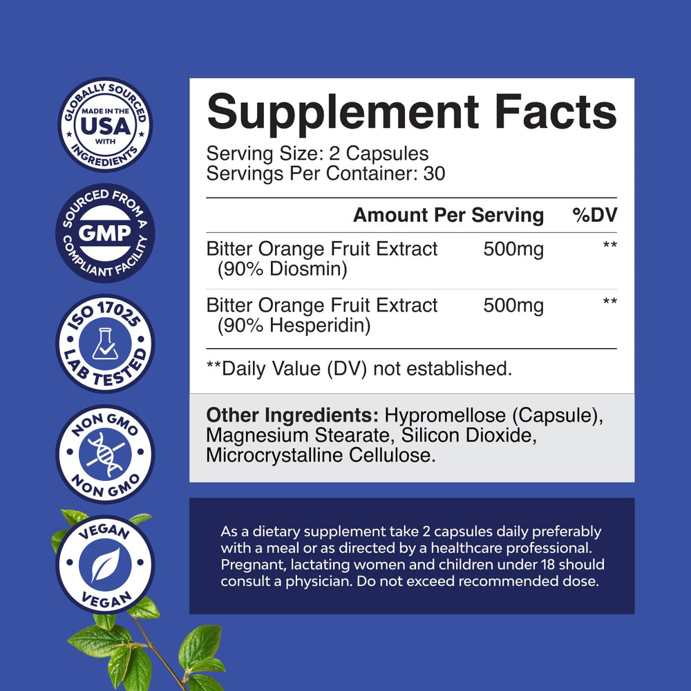 Natures Craft Diosmin Hesperidin capsules closeup highlights potent 1000mg complex