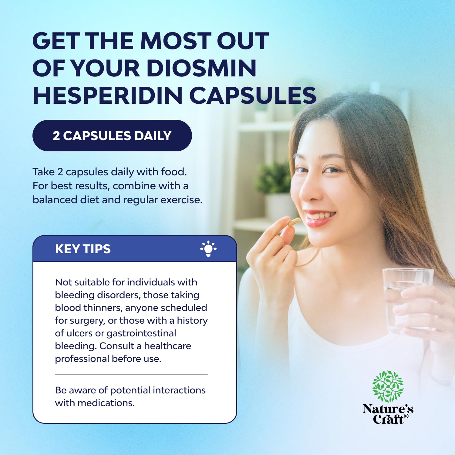 Natures Craft Diosmin Hesperidin jar front communicates premium vein support in vegan form