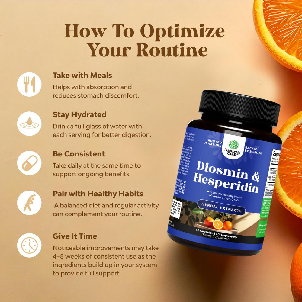 Natures Craft Diosmin Hesperidin label detail underscores citrus bioflavonoids for vascular wellness