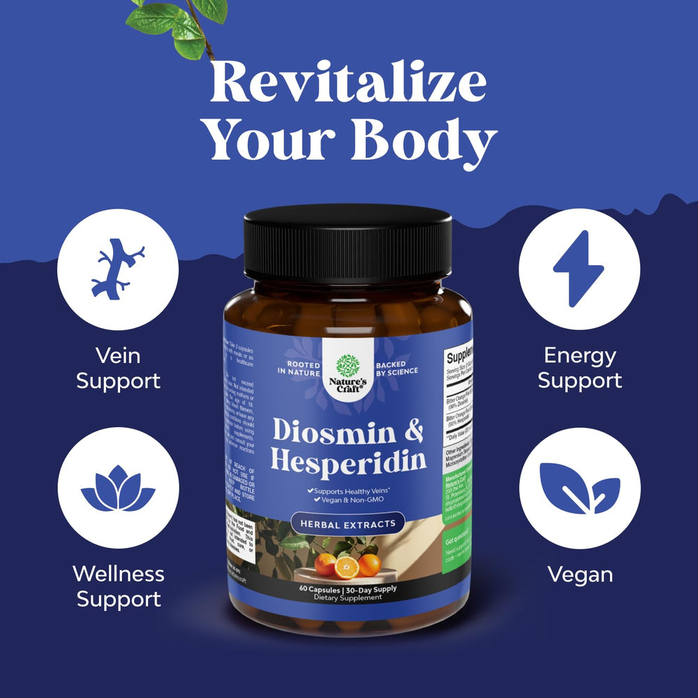 NaturesCraft Diosmin Hesperidin vein capsules show vegan, plant-based support