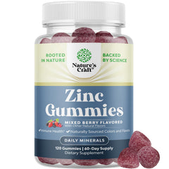 Natures Craft Extra Strength Zinc Gummies jar shown for immune support and daily vitality