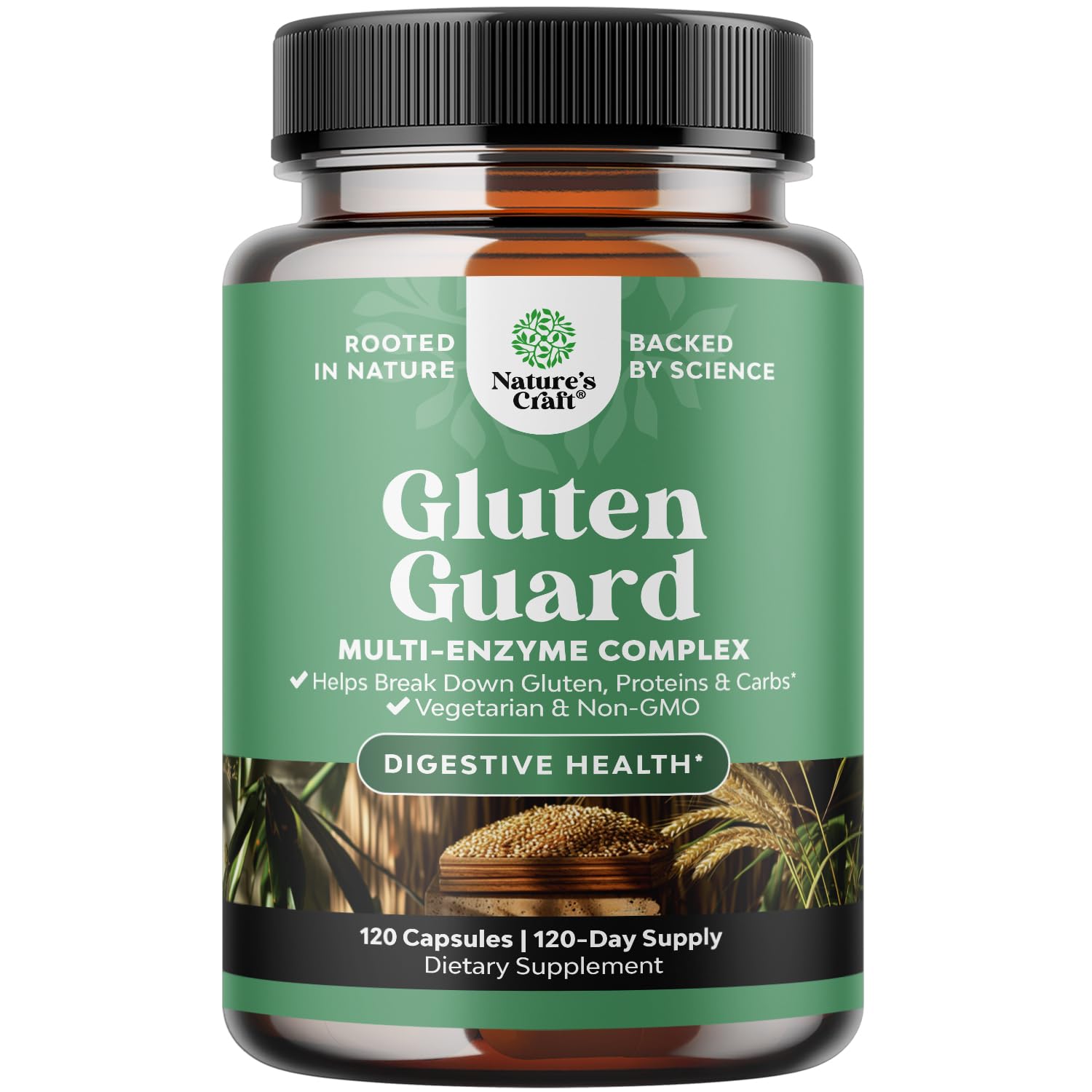 Nature's Craft gluten digestive enzymes bottle for smoother post-meal comfort