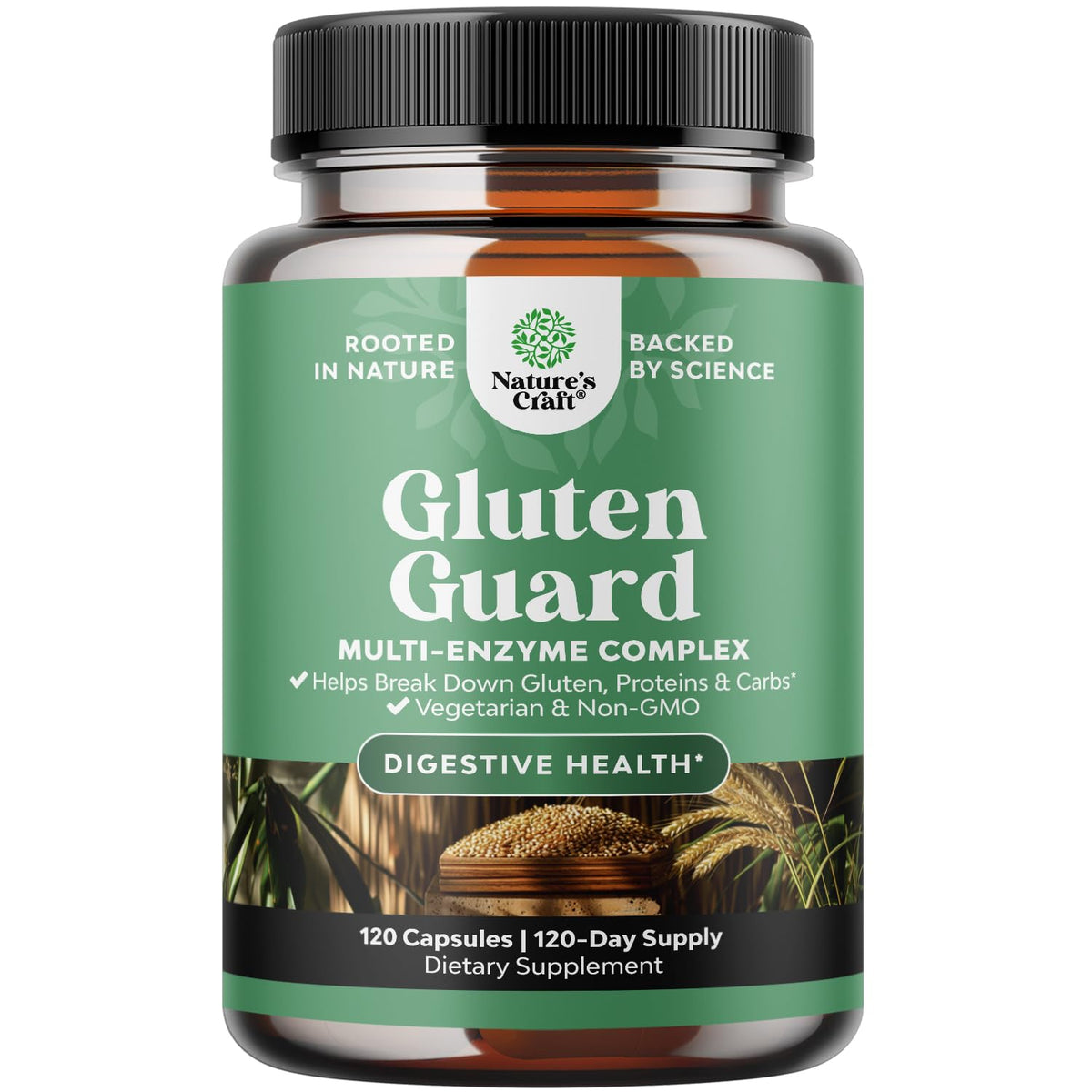 Nature's Craft gluten digestive enzymes bottle for smoother post-meal comfort