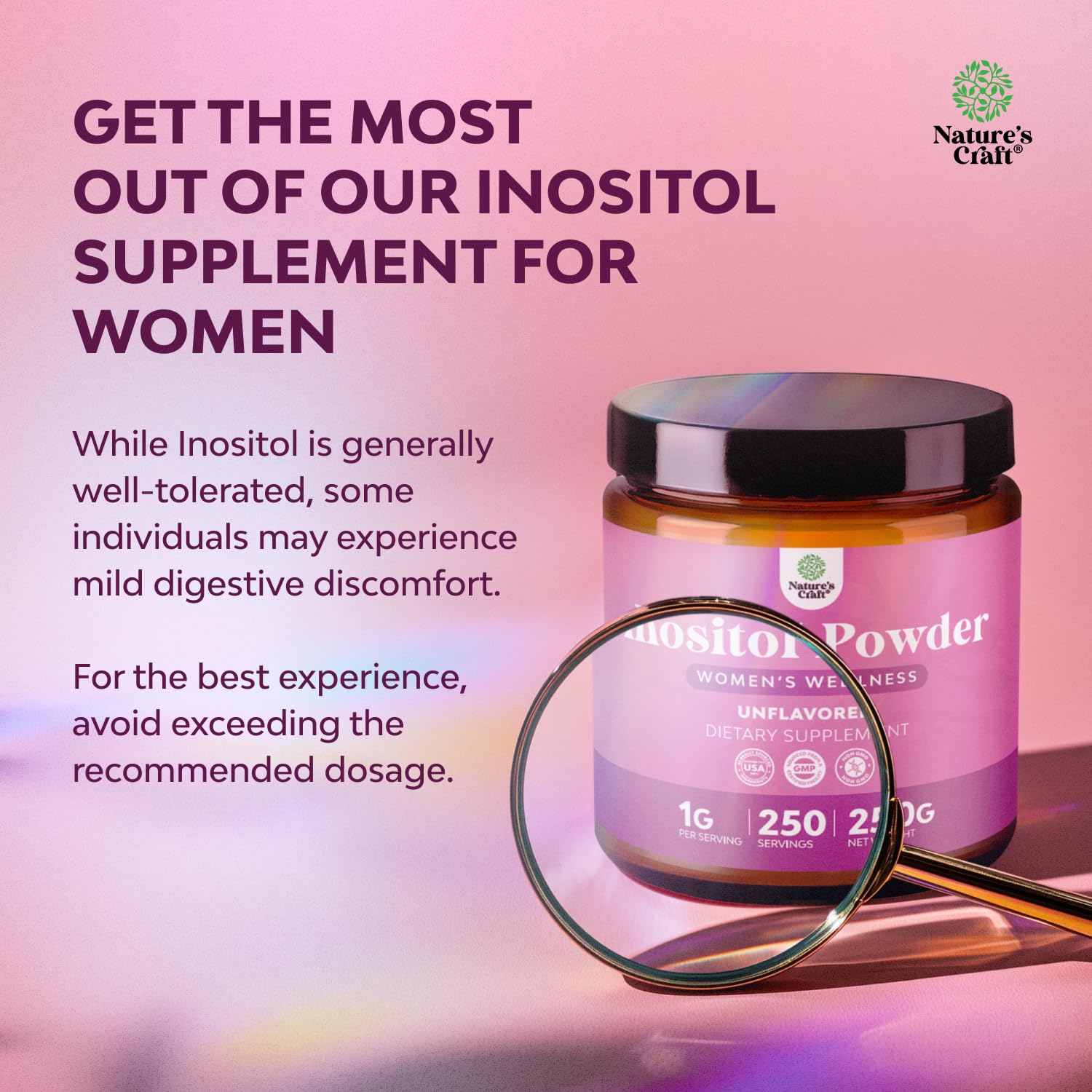 NaturesCraft Inositol Powder mixed into a smoothie offers a gentle routine.
