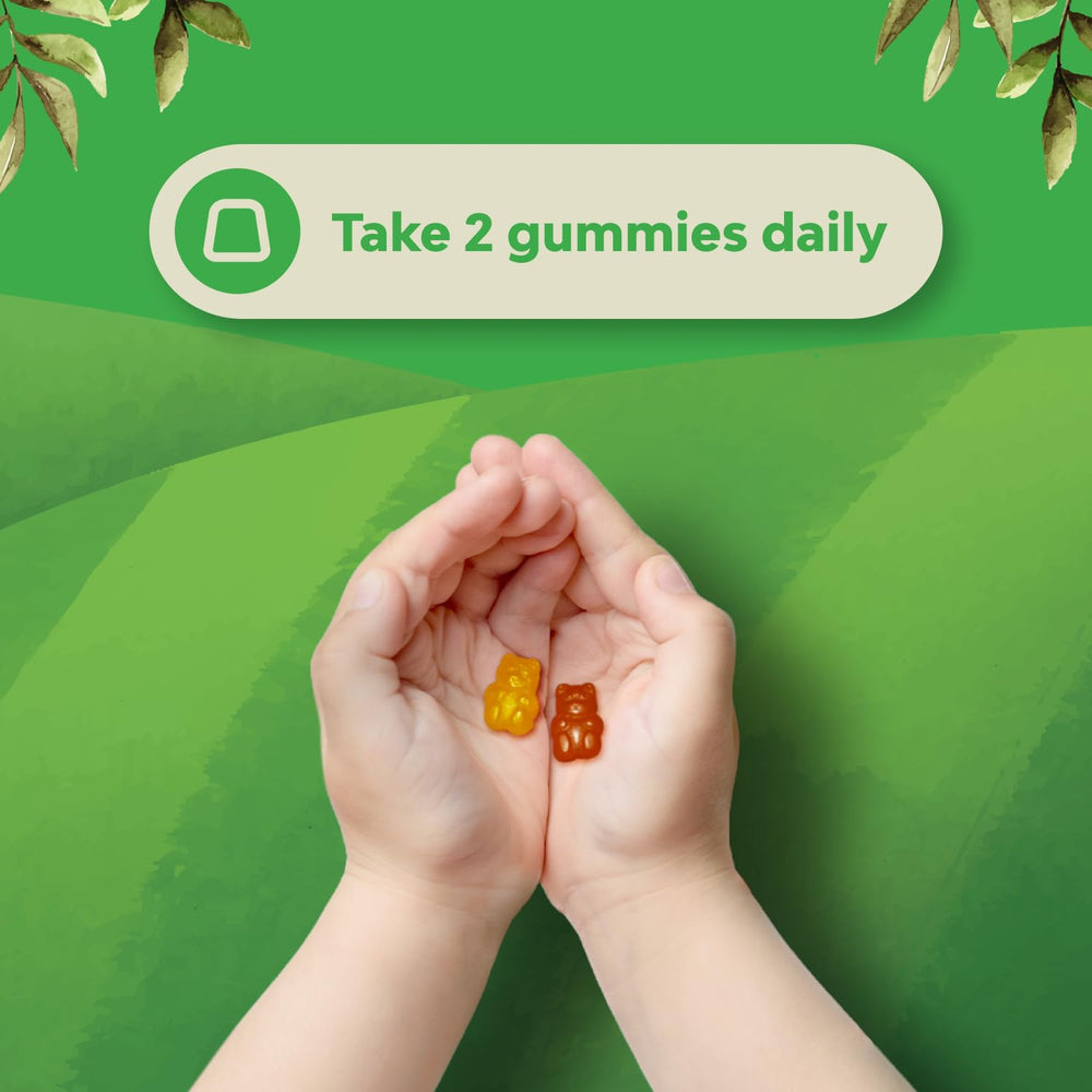 Natures Craft shelf display featuring plant-based kids multivitamin gummies
