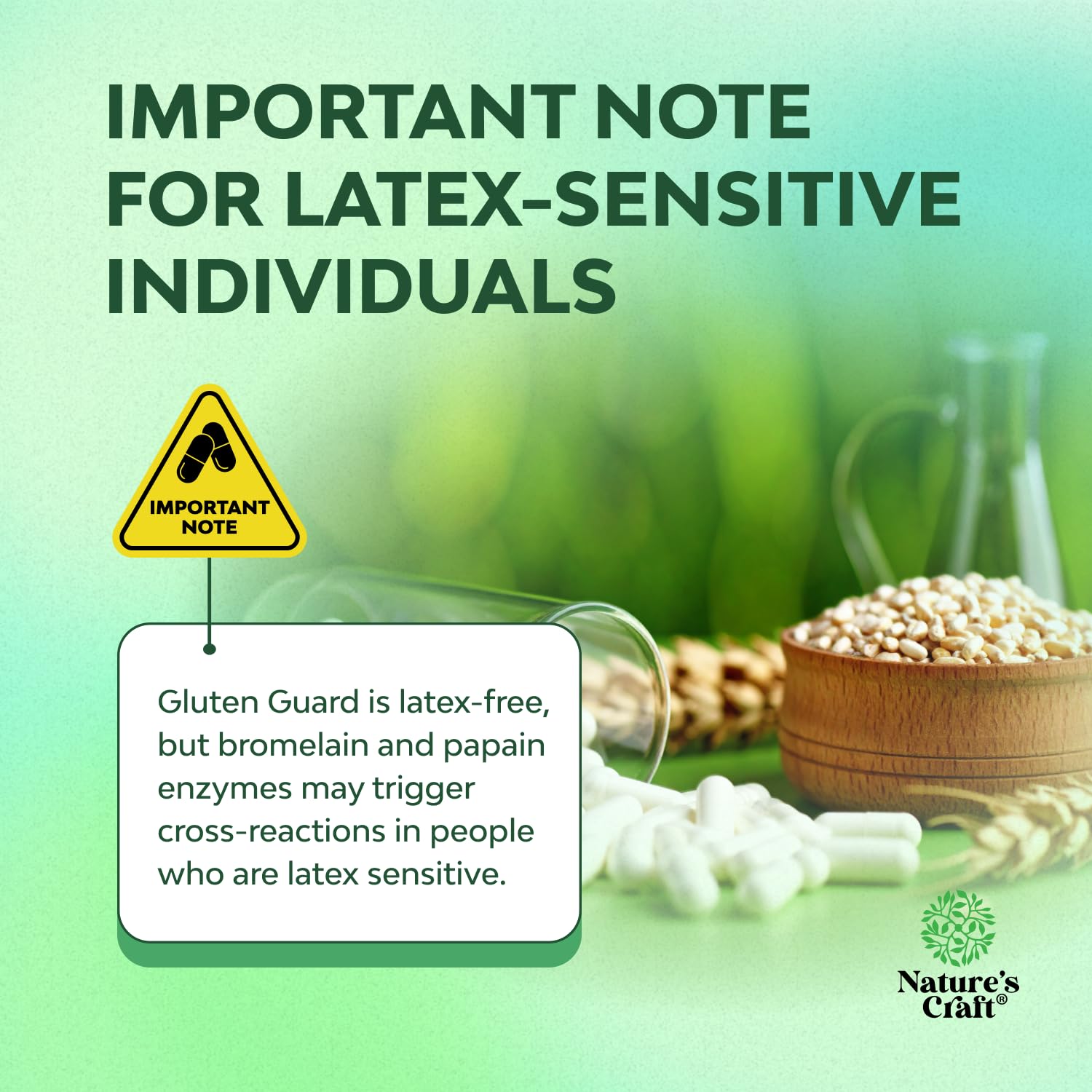 Nature's Craft capsules showing lipase and bromelain for fat and protein digestion