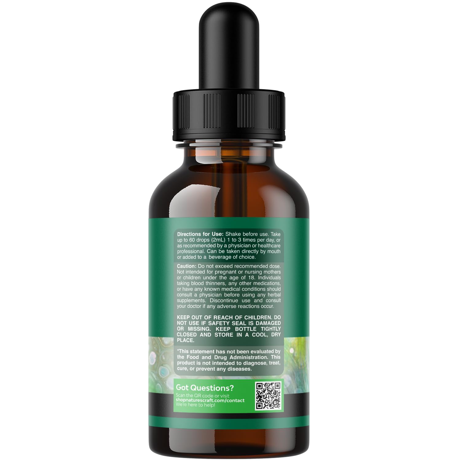 Natures Craft Drops pour action highlights quick intake and simple dosing.