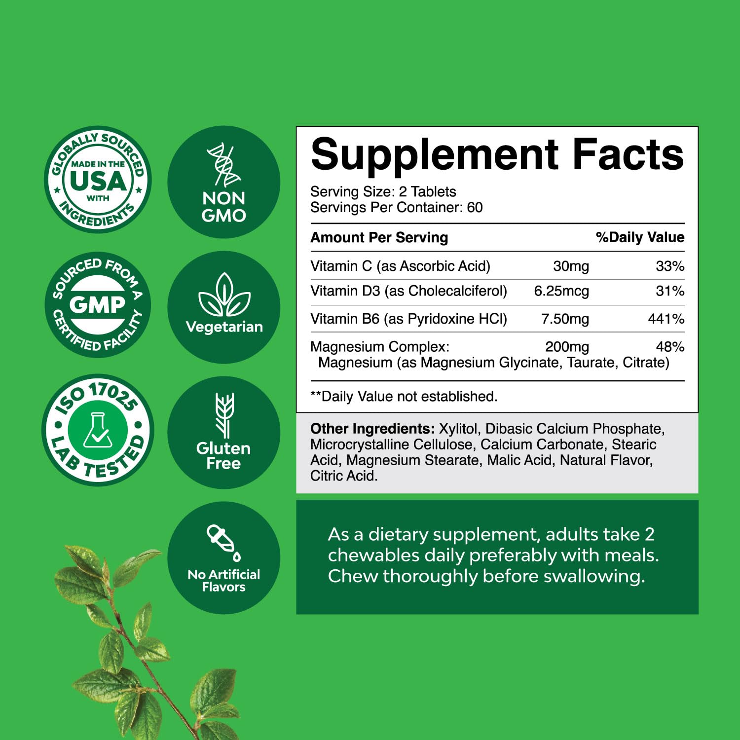 Nature's Craft magnesium chews close-up on packaging highlighting sugar-free formula