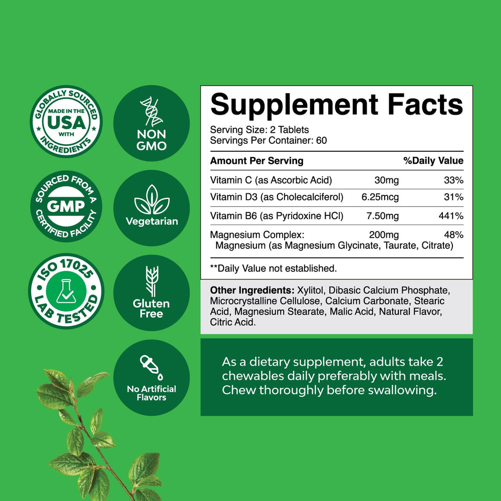 Nature's Craft magnesium chews close-up on packaging highlighting sugar-free formula