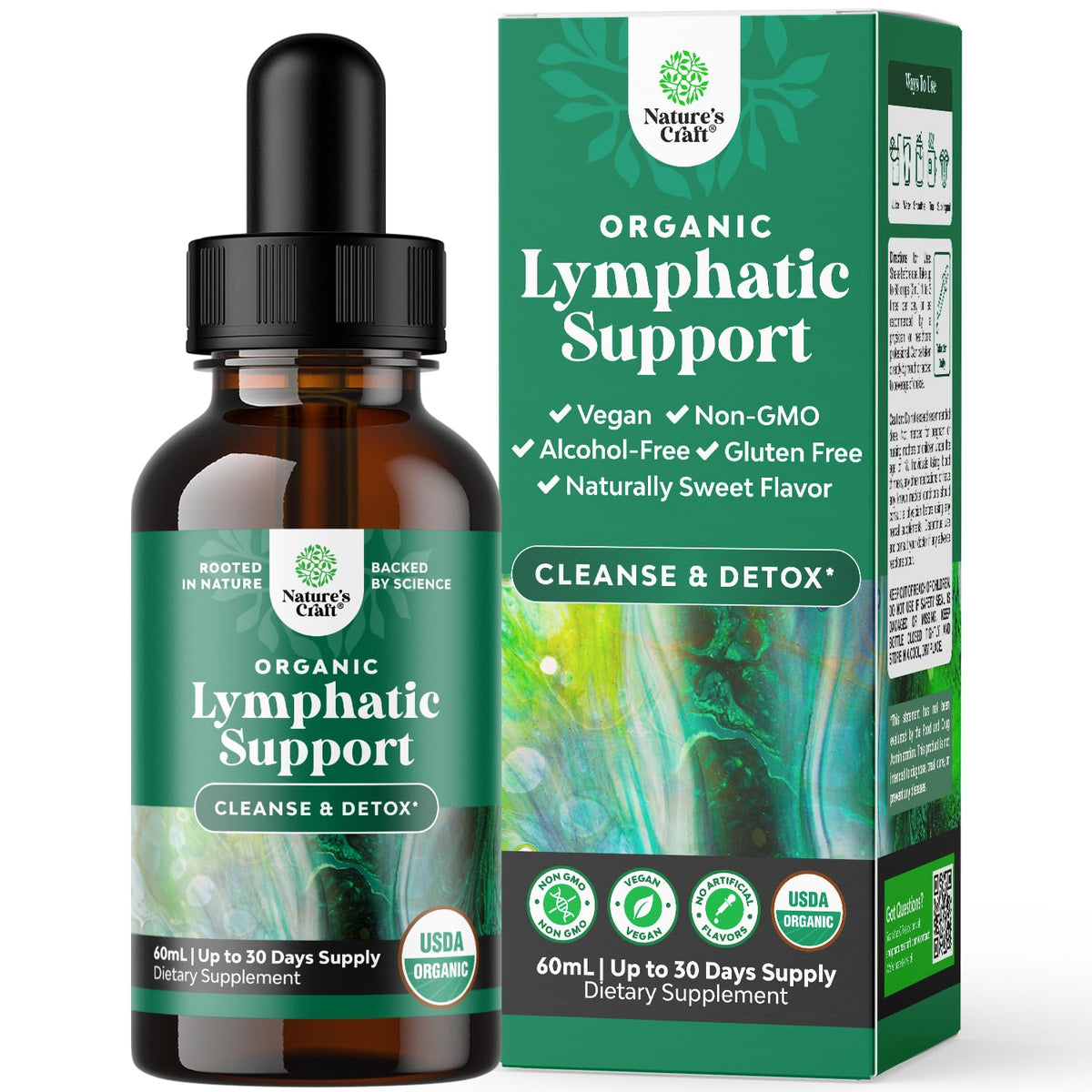 Natures Craft Organic Lymphatic Drainage Drops bottle for easy daily use.