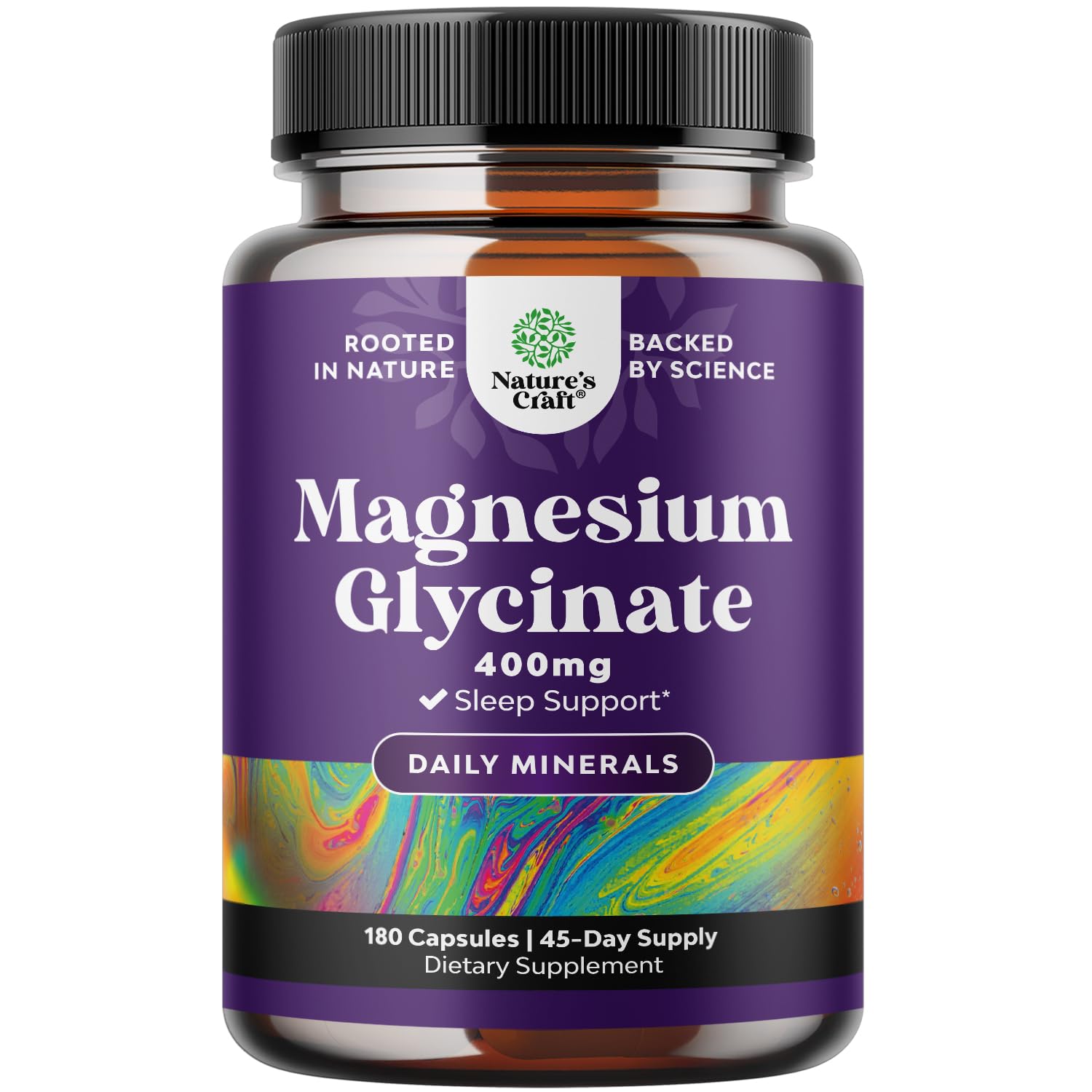 Natures Craft Pure Magnesium Glycinate bottle front, vegan, high-absorption capsules.