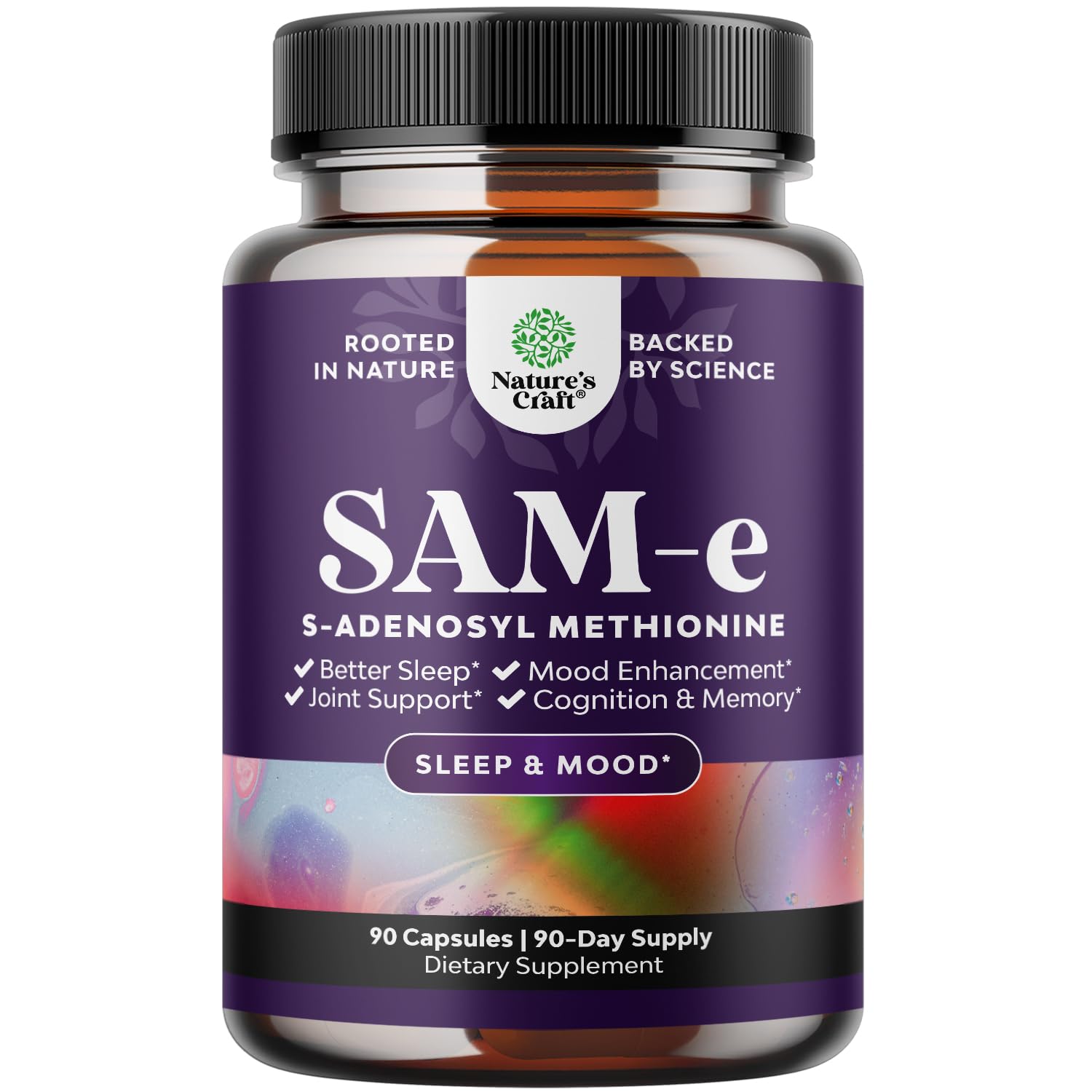 Natures Craft Pure SAM E bottle showcasing 150 mg for brain and mood support