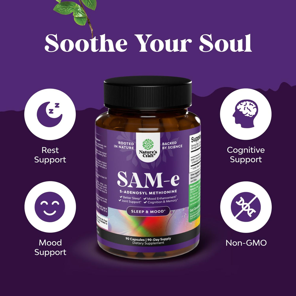 Natures Craft Pure SAM E label emphasizing global sourcing and purity