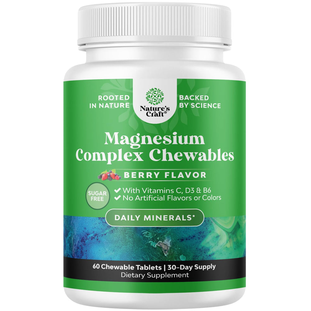 Nature's Craft sugarfree magnesium glycinate chewable bottle supports daily wellness.