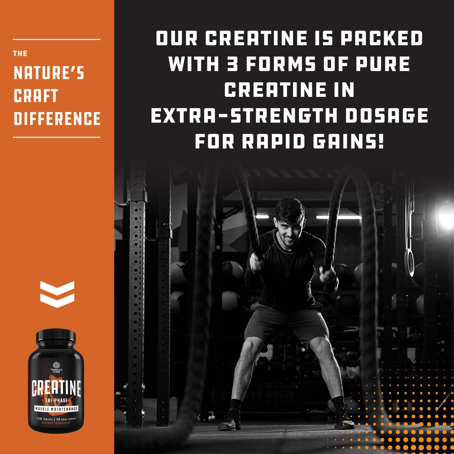 Nature's Craft Tri Phase creatine tablets dispensing pour for easy daily supplementation