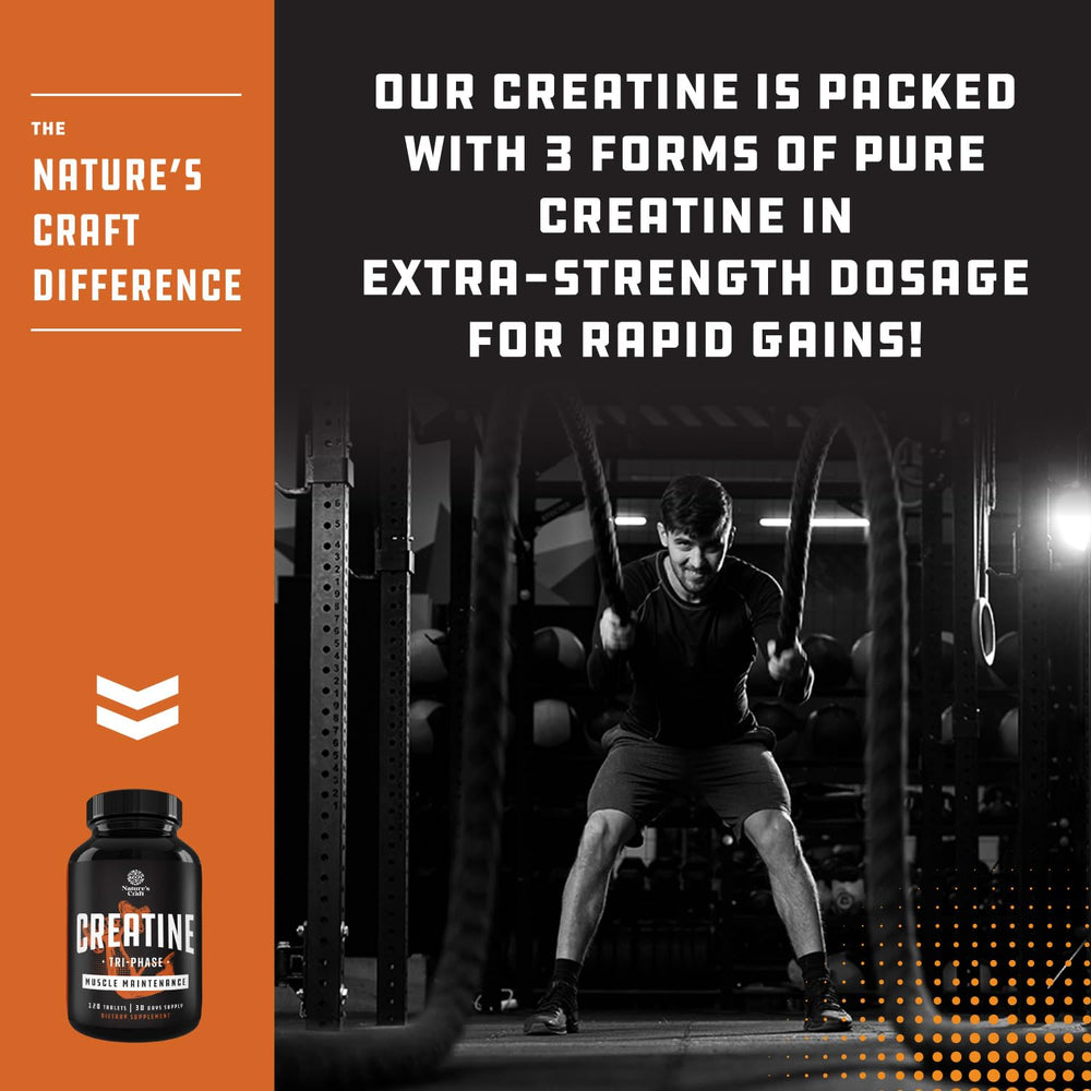 Nature's Craft Tri Phase creatine tablets dispensing pour for easy daily supplementation