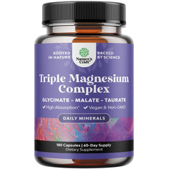 Natures Craft Triple Magnesium Complex bottle with capsules suggesting daily relaxation.