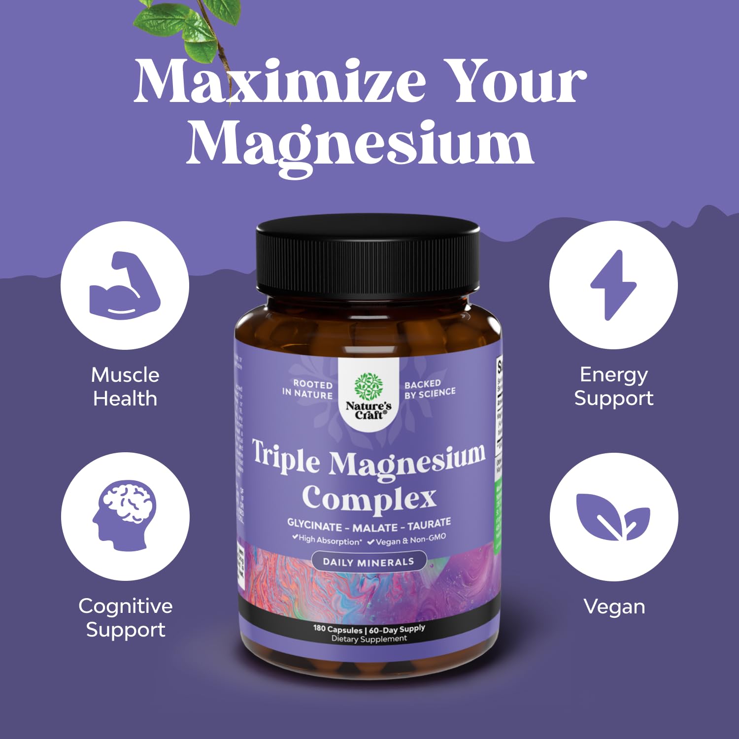 Front label of Natures Craft Triple Magnesium showing glycinate, malate, taurate blend.