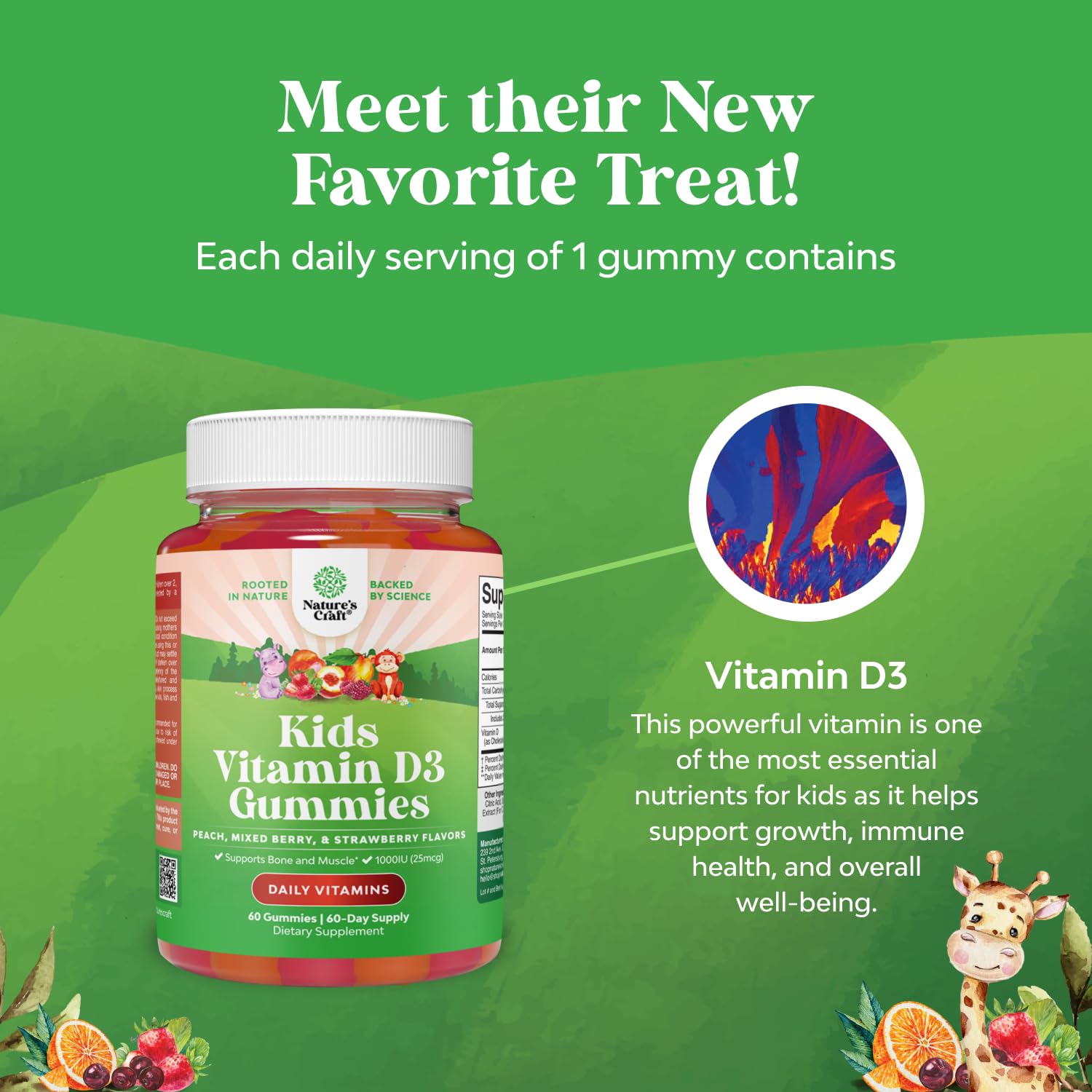 NaturesCraft Vegetarian formula D3 gummies for kids without gelatin