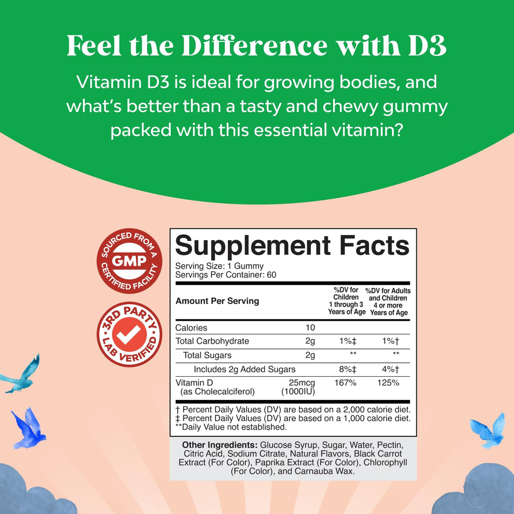 NaturesCraft Vitamin D Gummies fruit flavors entice kids while supporting overall wellness