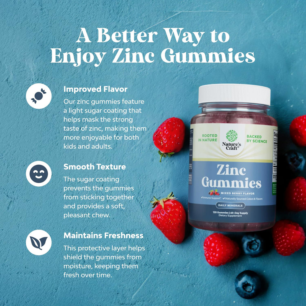 Zinc gummies with berry flavor label for easy daily use