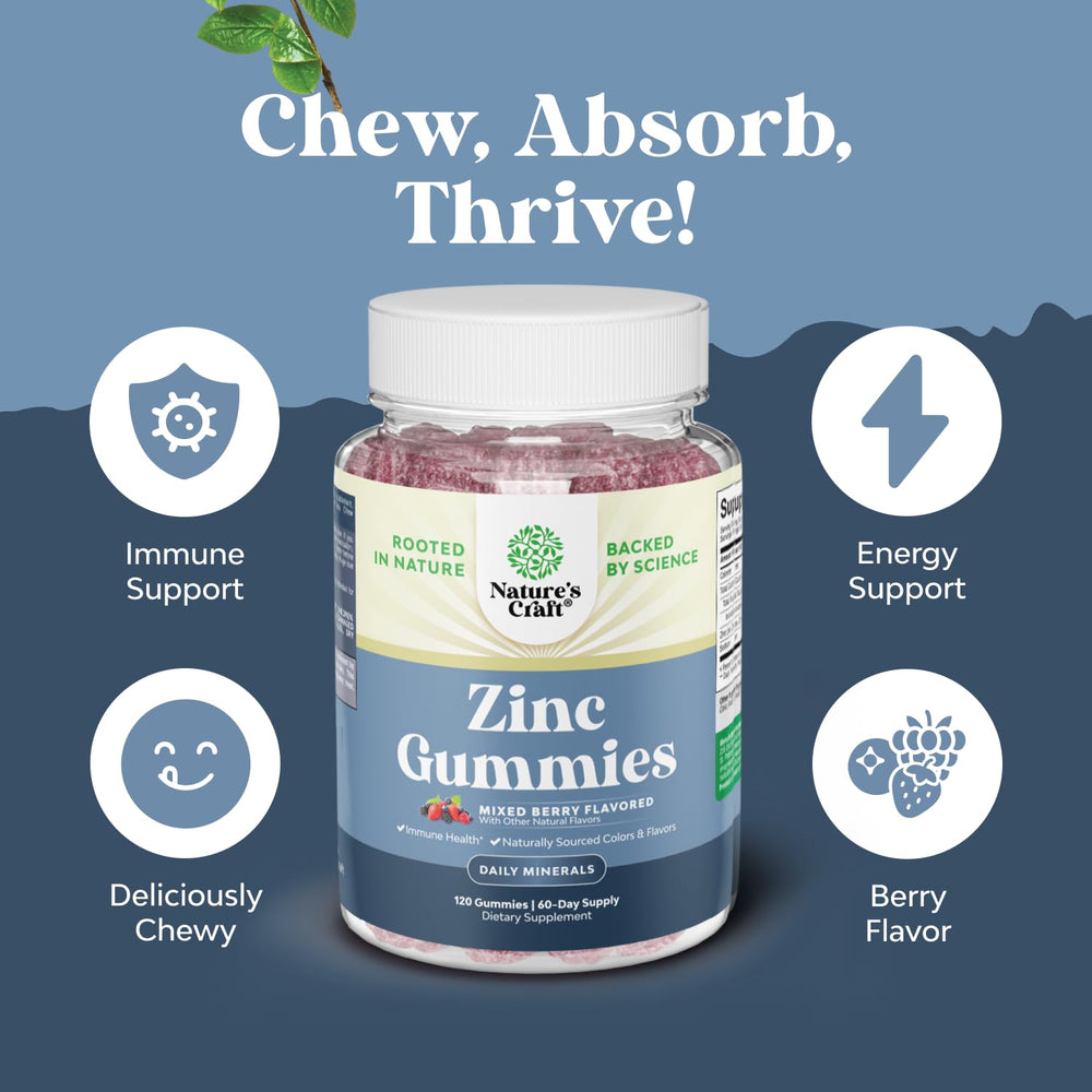 Ingredient label on zinc gummies showing non-GMO and gelatin-free formula