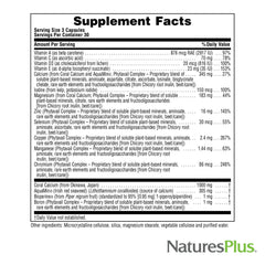 NaturesPlus Activated Coral Calcium box packaging highlights hypoallergenic and gluten-free features.