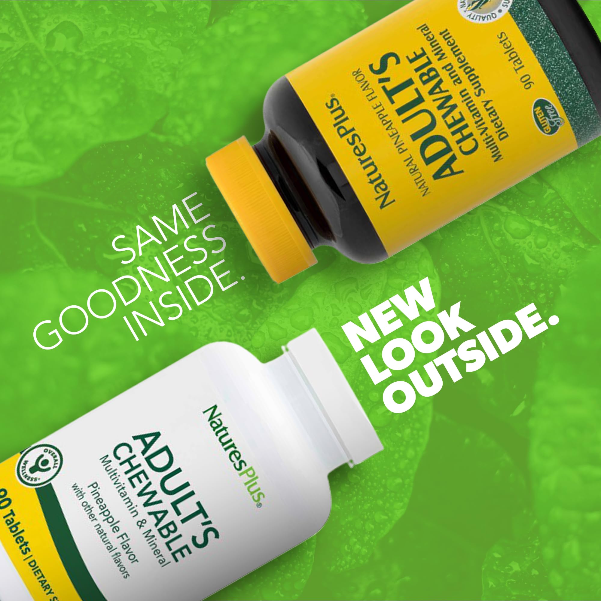 Close-up of pineapple-flavored chewables from NaturesPlus multivitamin for easy daily use.