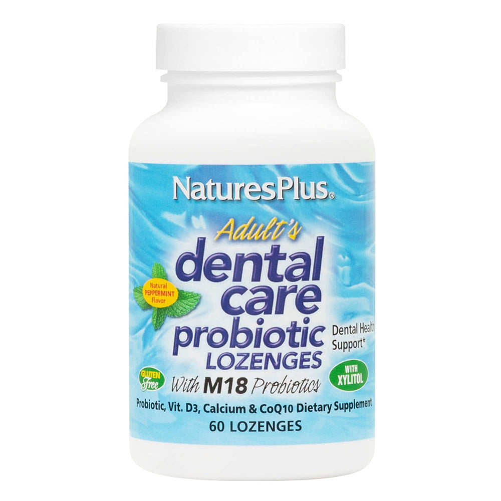 NaturesPlus Adults Dental Care probiotic lozenges bottle for daily oral support